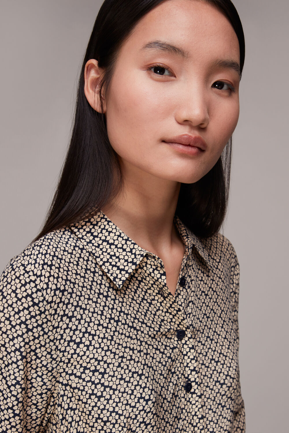 Navy Clover Print Shirt Dress