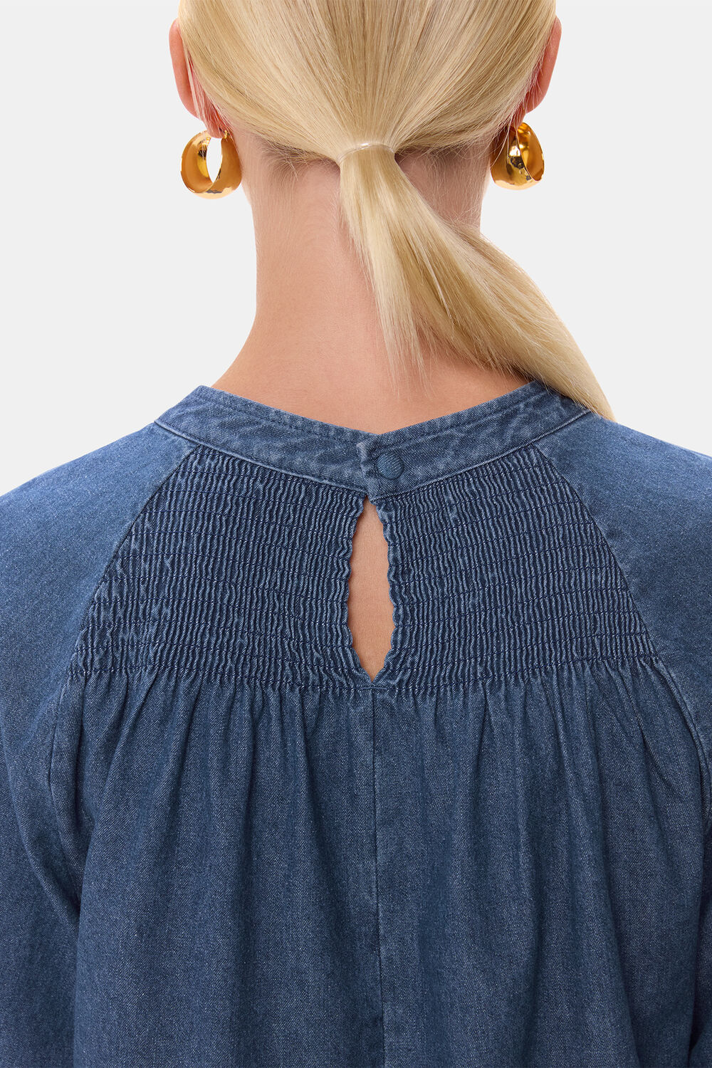 Smocked Denim Blouse