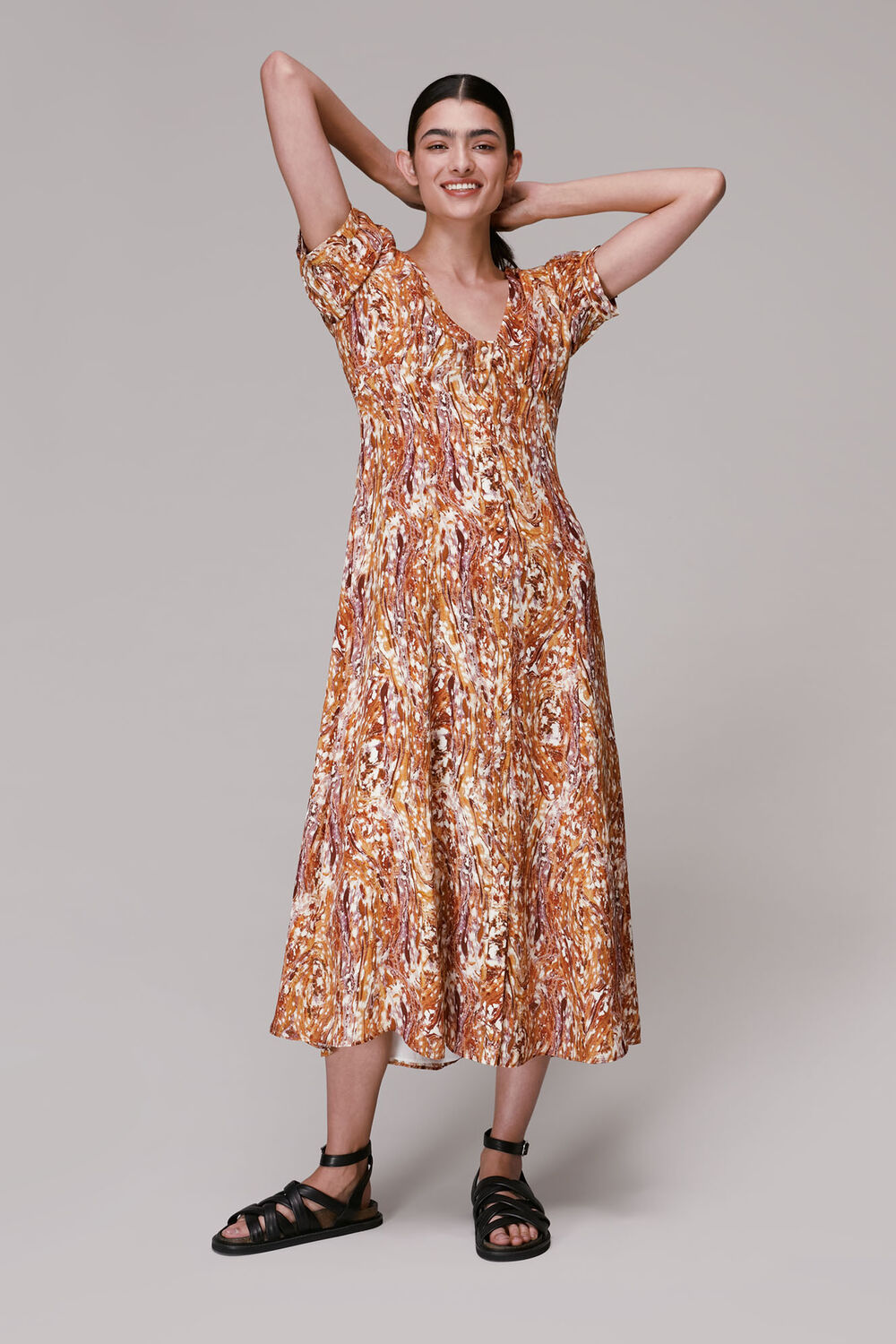 Marble Print Silk Midi Dress