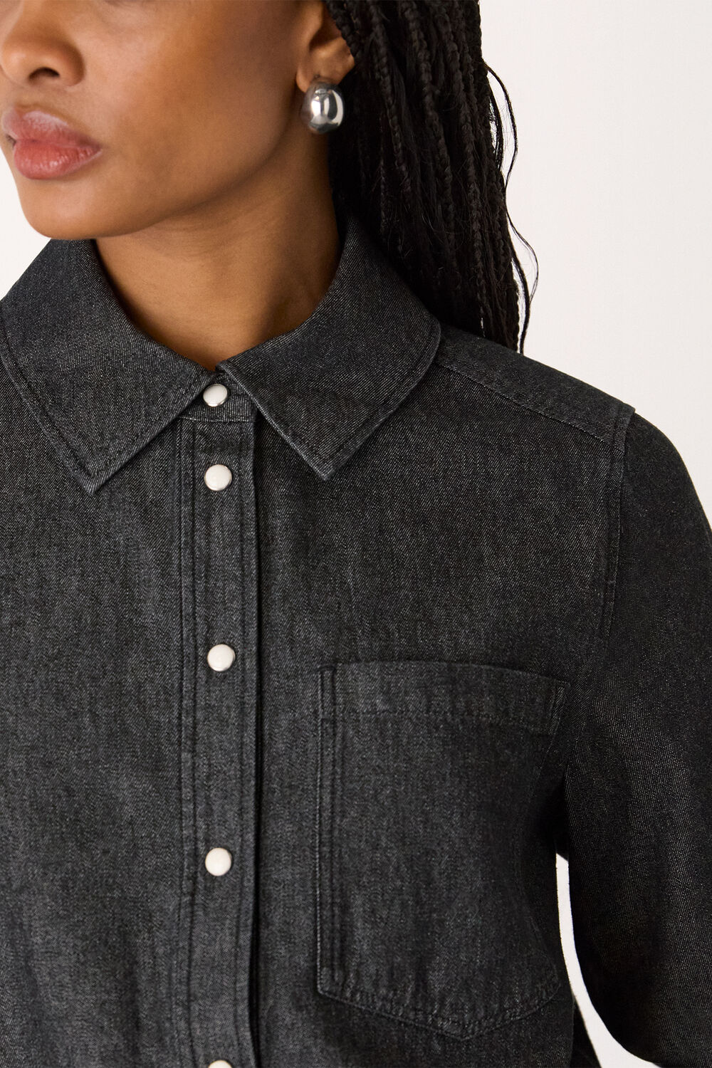 Washed Black Pocket Detail Cotton Shirt