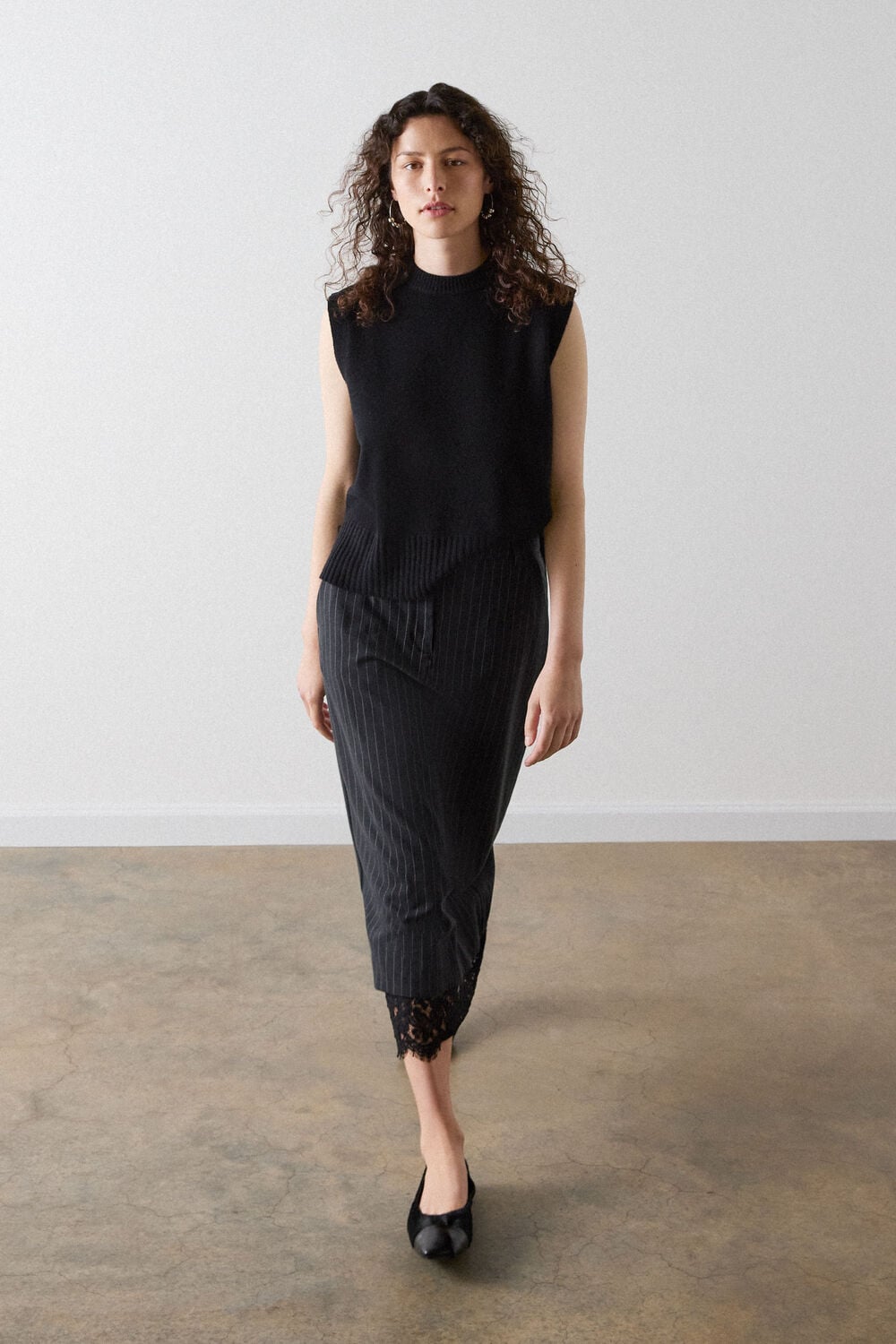 Stripe Detachable Lace Skirt