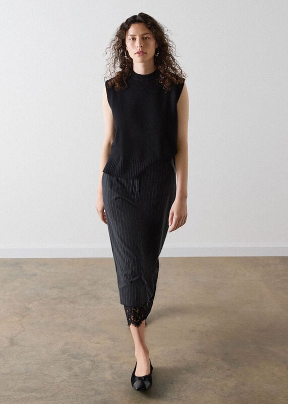 Grey Stripe Detachable Lace Skirt