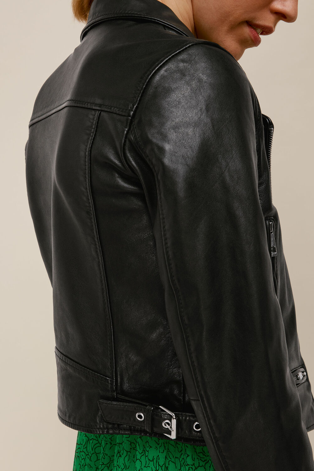 India Cropped Biker Jacket Black
