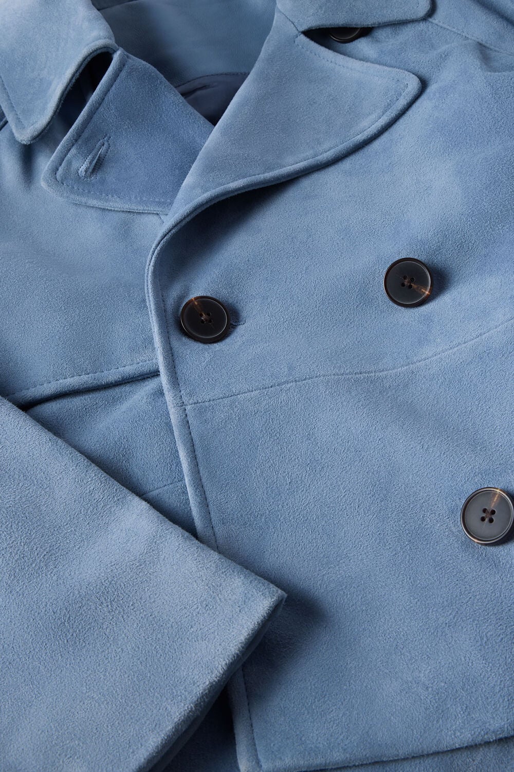 Blue Suede Short Trench Jacket