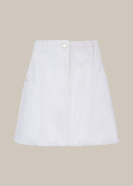 Seam Detail Frayed Denim Skirt White