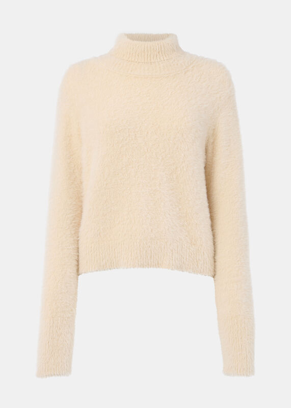 Beige Isla Cropped Fluffy Roll Neck
