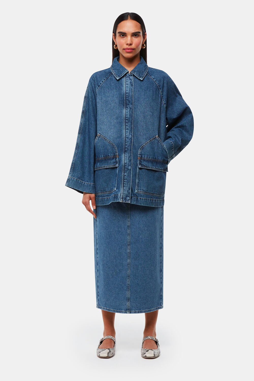 Straight Denim Midi Skirt