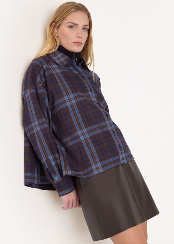 Blue Checked Brushed Cotton Shirt