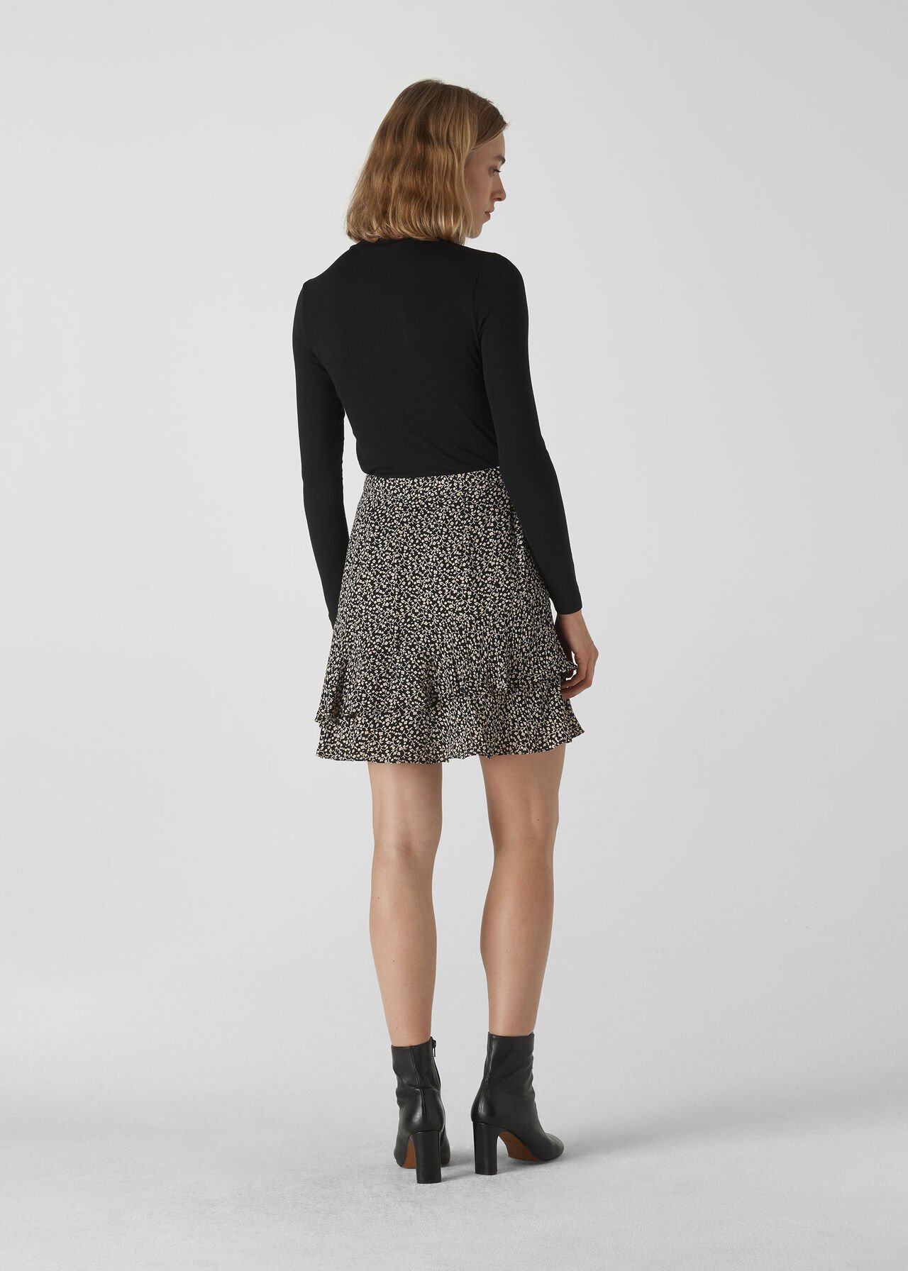 Autumn Floral Print Skirt Black/Multi