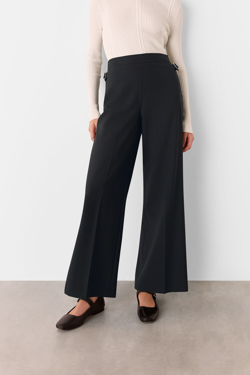 Wool Blend Tab Detail Trouser