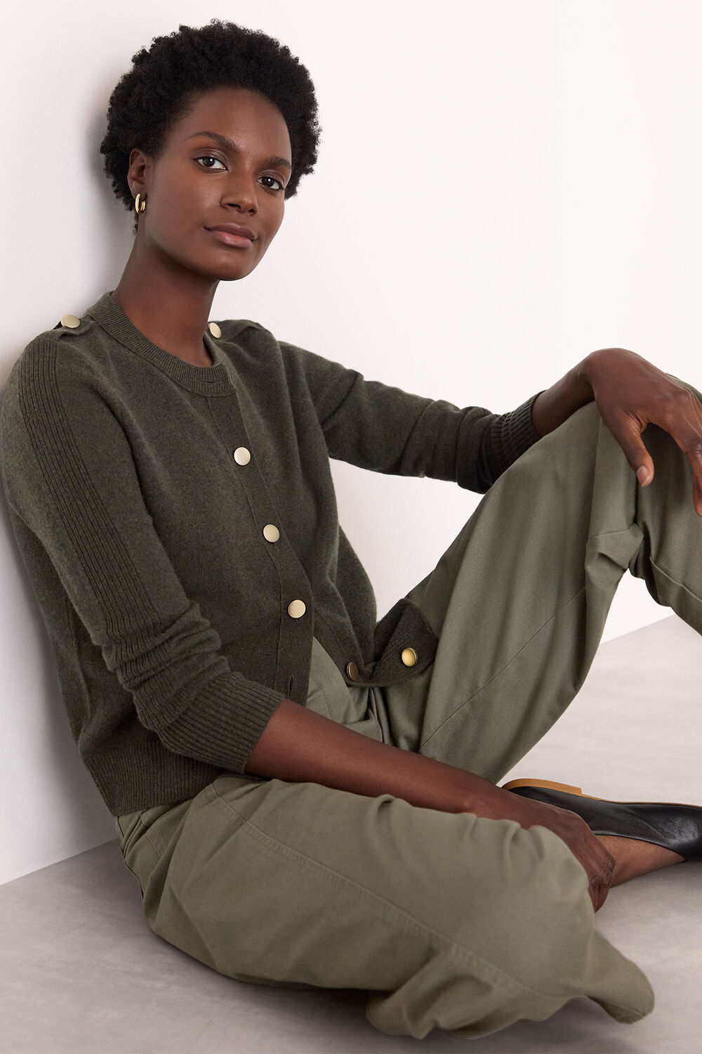 Khaki Military Crew Neck Cardigan
