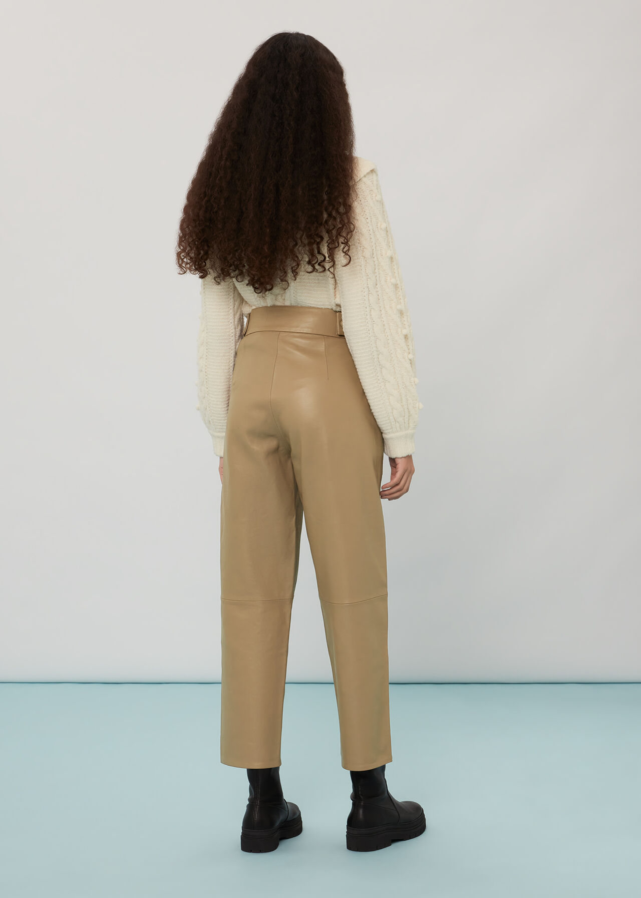 Beige Faux Leather Trousers