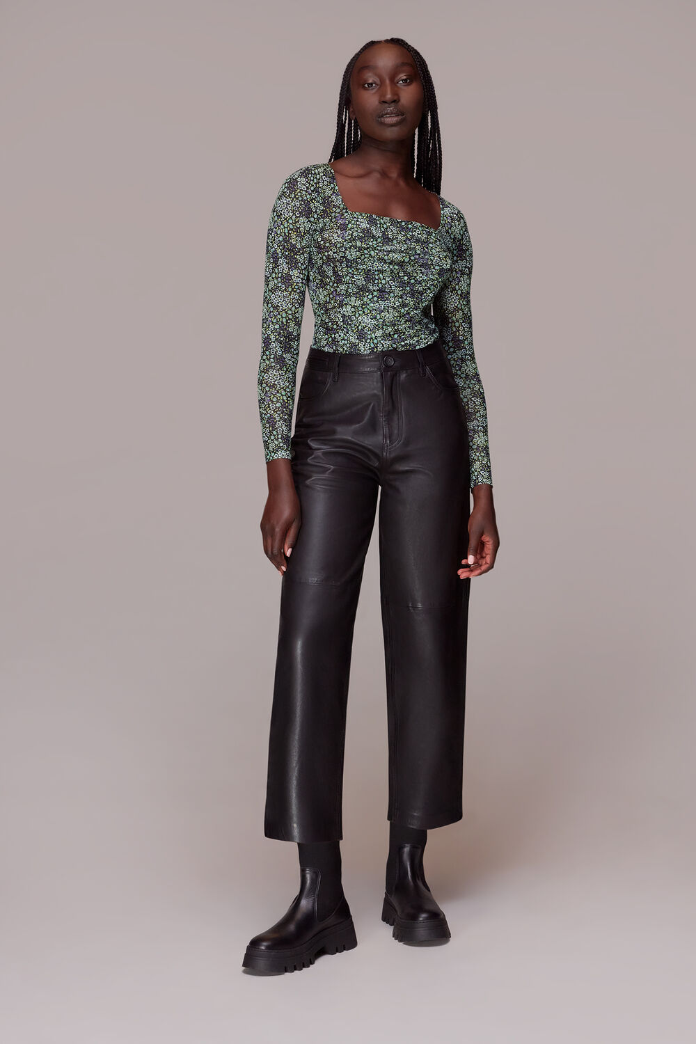 Mesh Square Neck Gathered Top