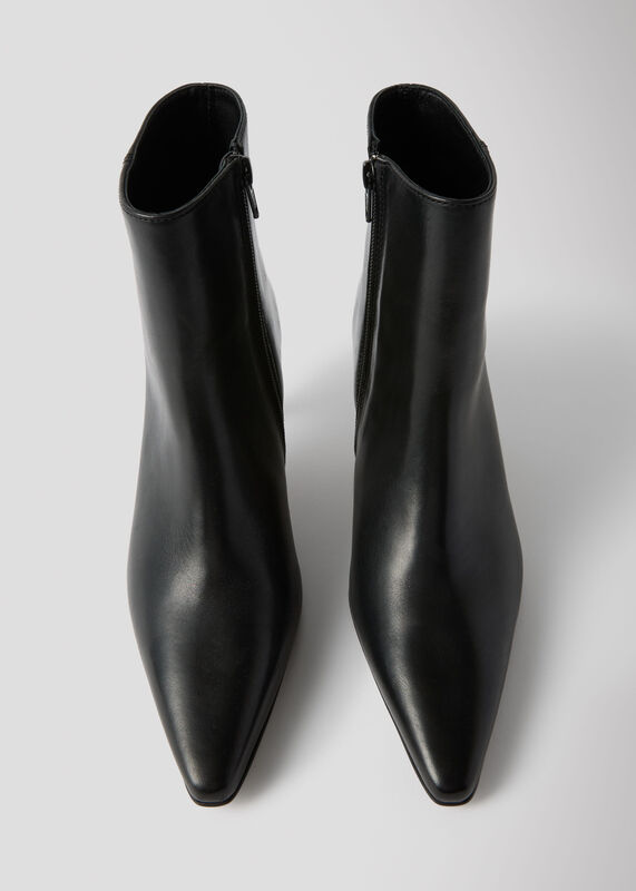 Black Kitten Heel Leather Ankle Boot