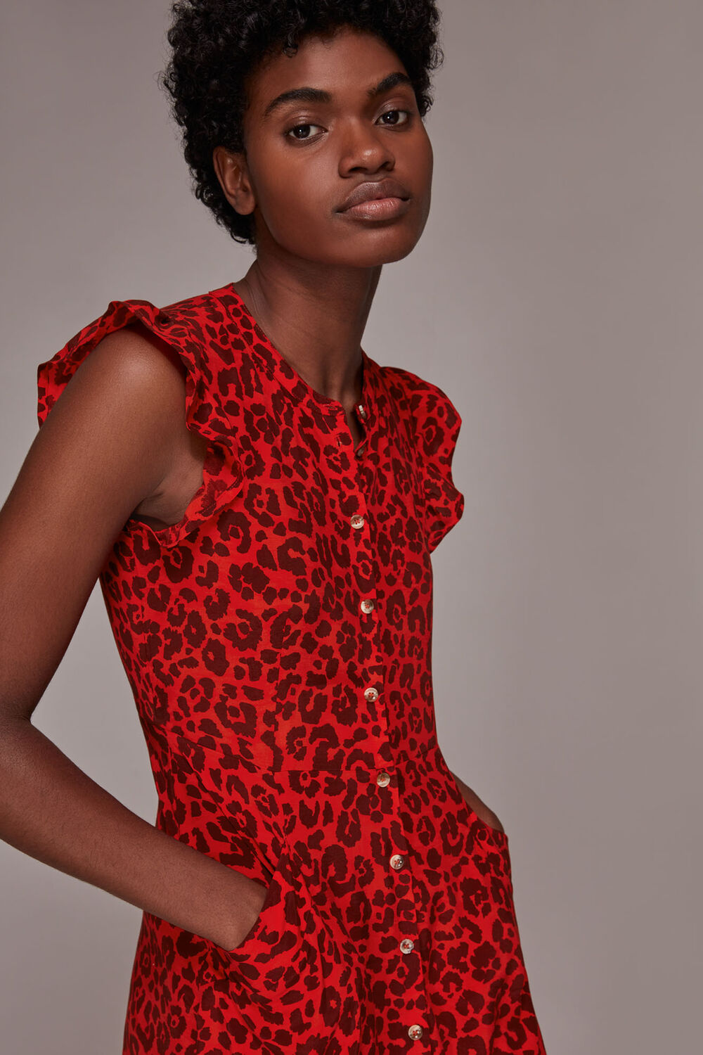 Animal Frill Sleeve Midi Dress