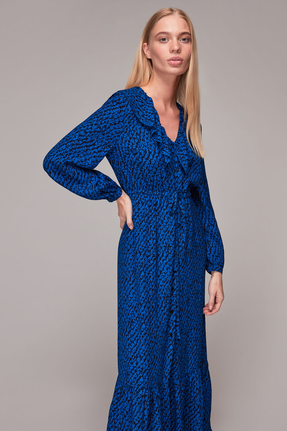 Blue Diagonal Texture Print Dress