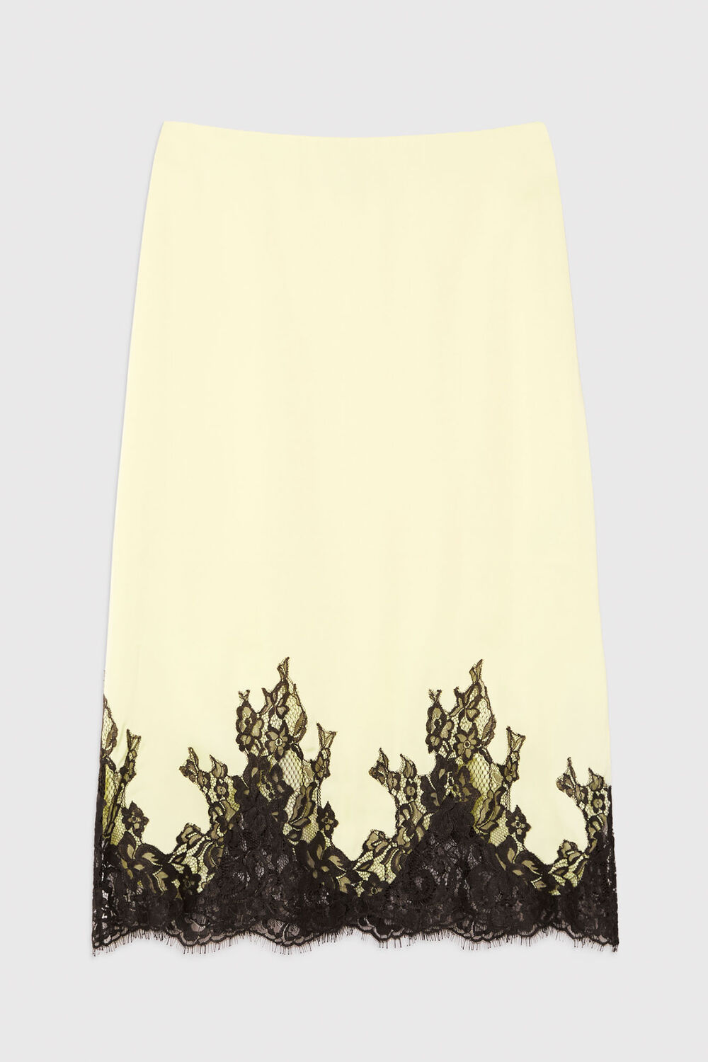 Yellow Lace Hem Satin Midi Skirt
