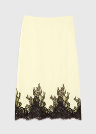 Lace Hem Satin Midi Skirt