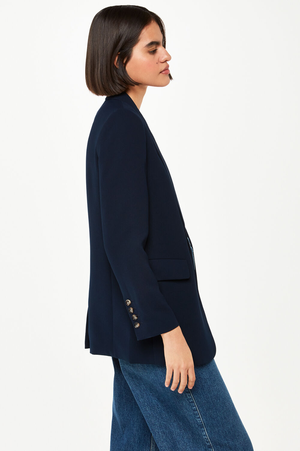 Navy Crepe Boyfriend Blazer