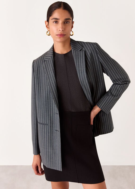 Grey Isla Pinstripe Wool Blazer