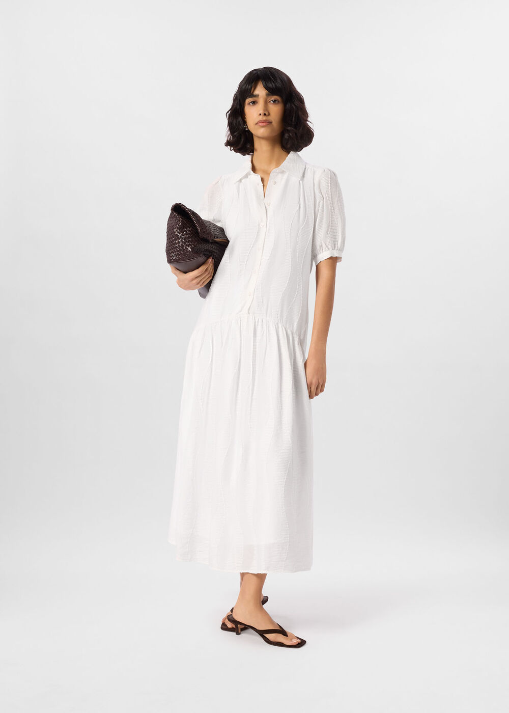 Textured Drop Waist Midi Dress
