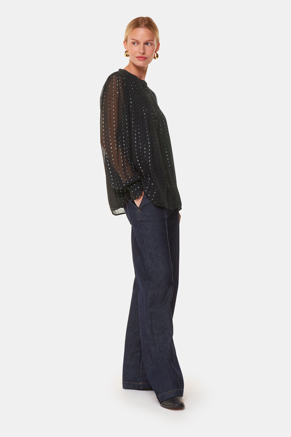 Black Metallic Stripe Shirt
