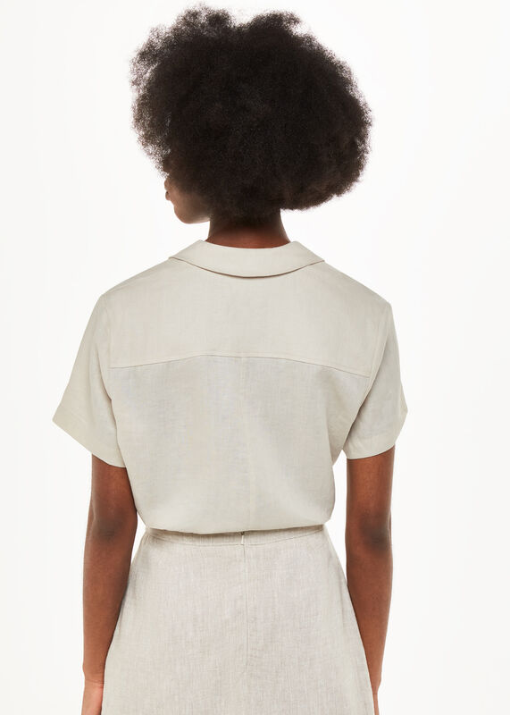 Stone Tie Front Linen Blouse