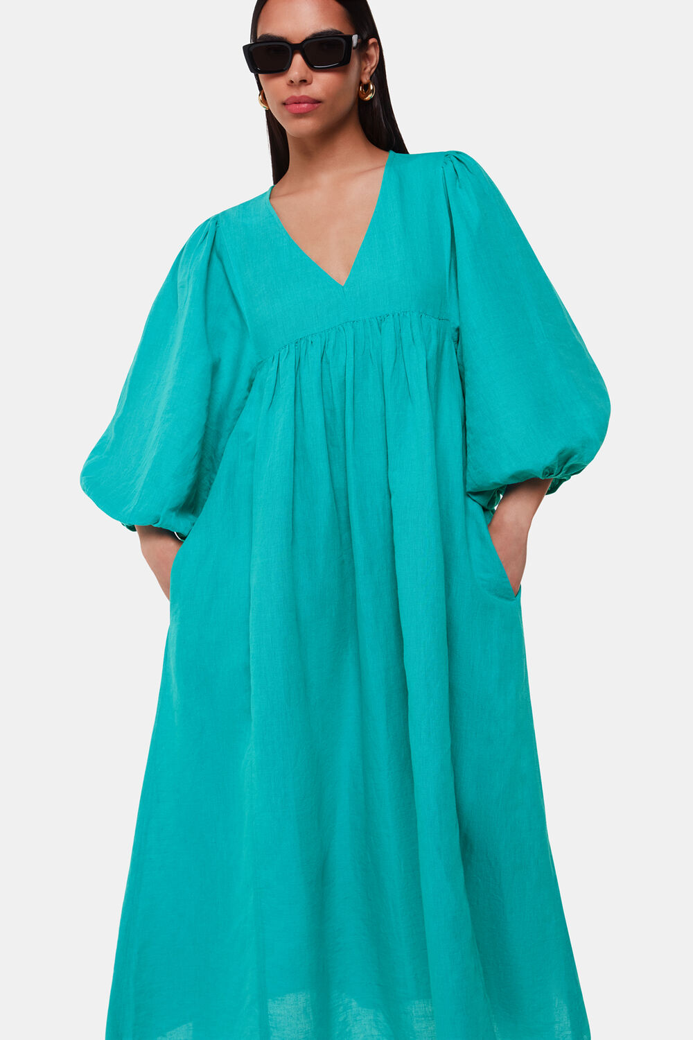 Turquoise Gloria Linen Blend Dress