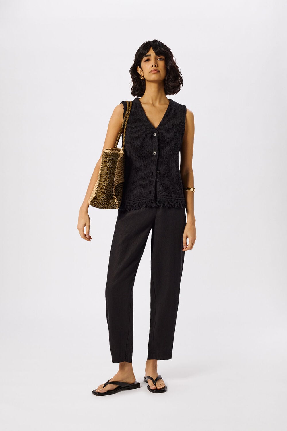 Petite Linen Barrel Leg Trouser