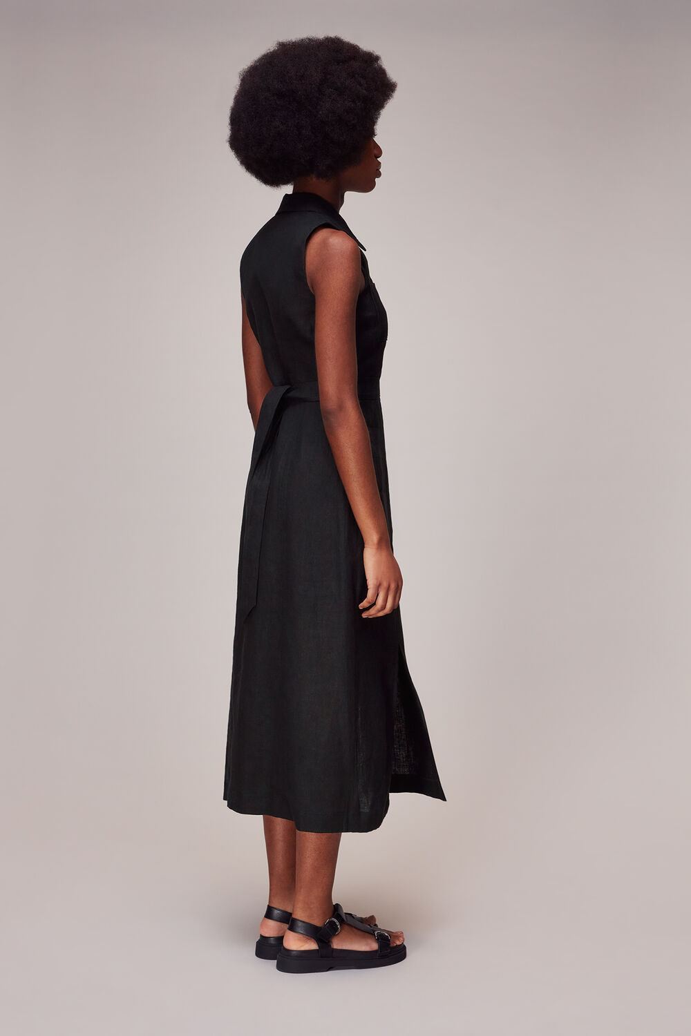 Black Molly Linen Midi Dress