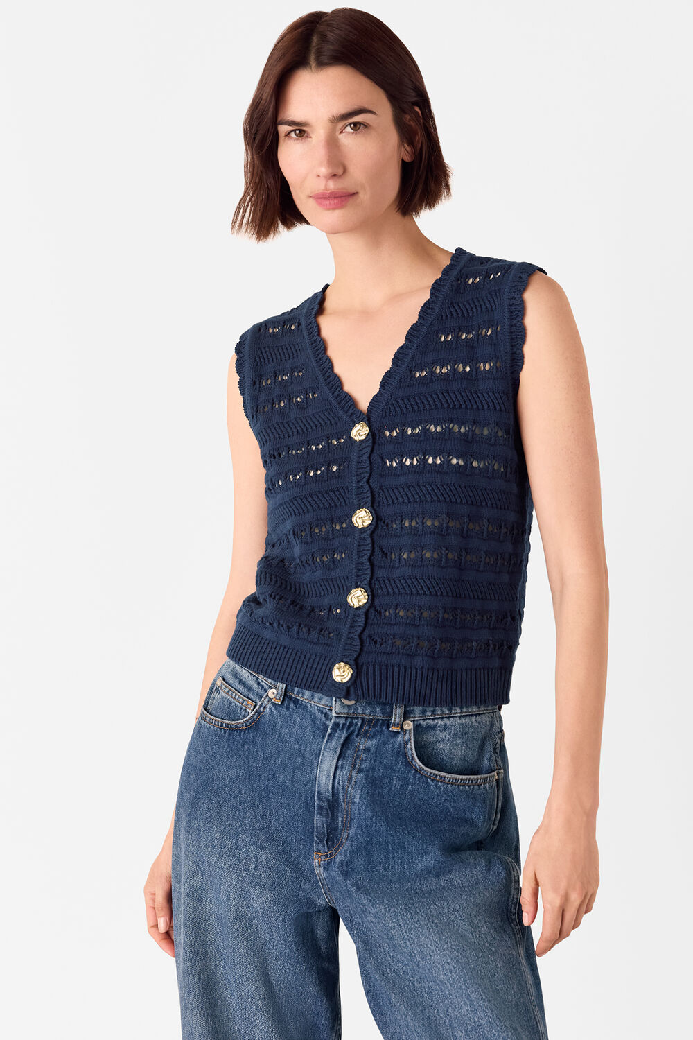 Navy Pointelle Detail Tank