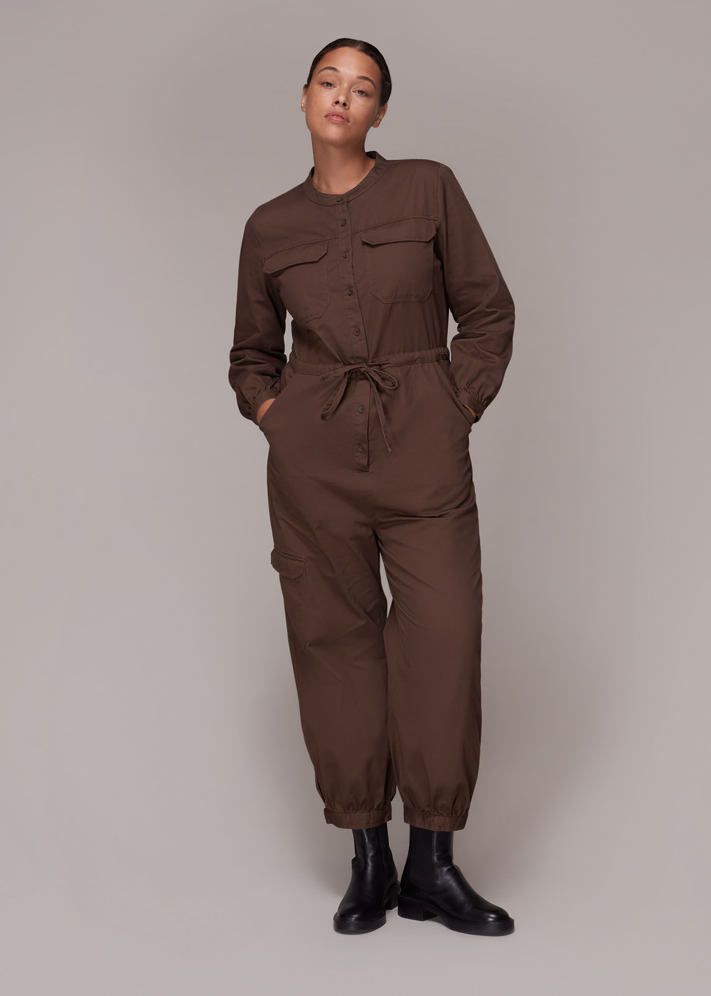 Brown Sadie Utility Tie Jumpsuit WHISTLES
