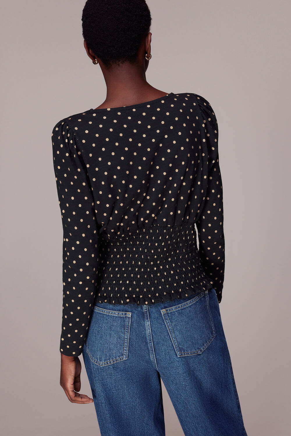 Spot Square Neck Shirred Top