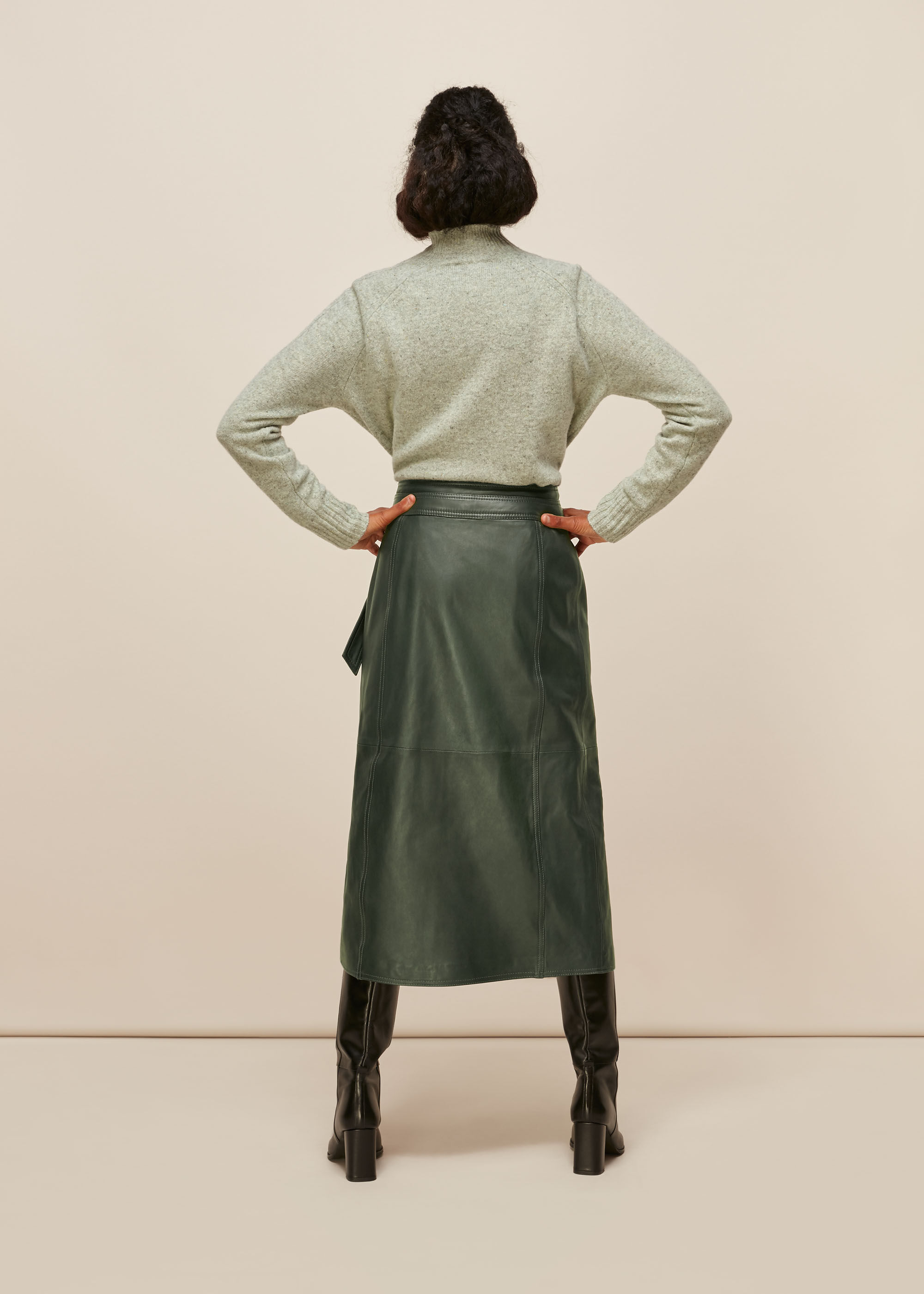 Whistles green leather best sale skirt