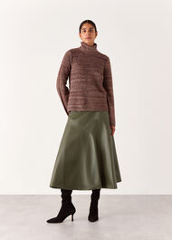 Zig Zag Panel Leather Skirt