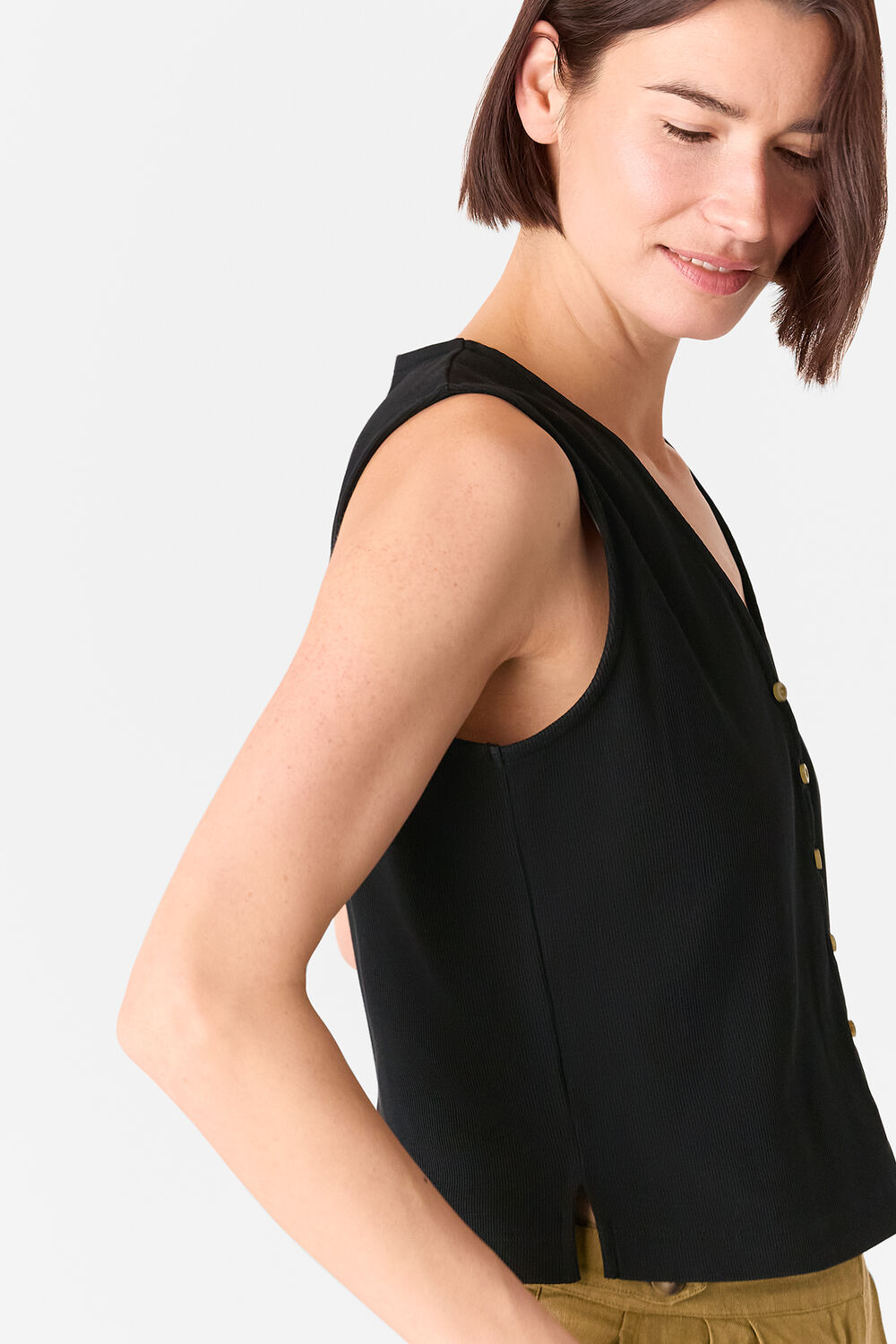 Black Button Rib Tank