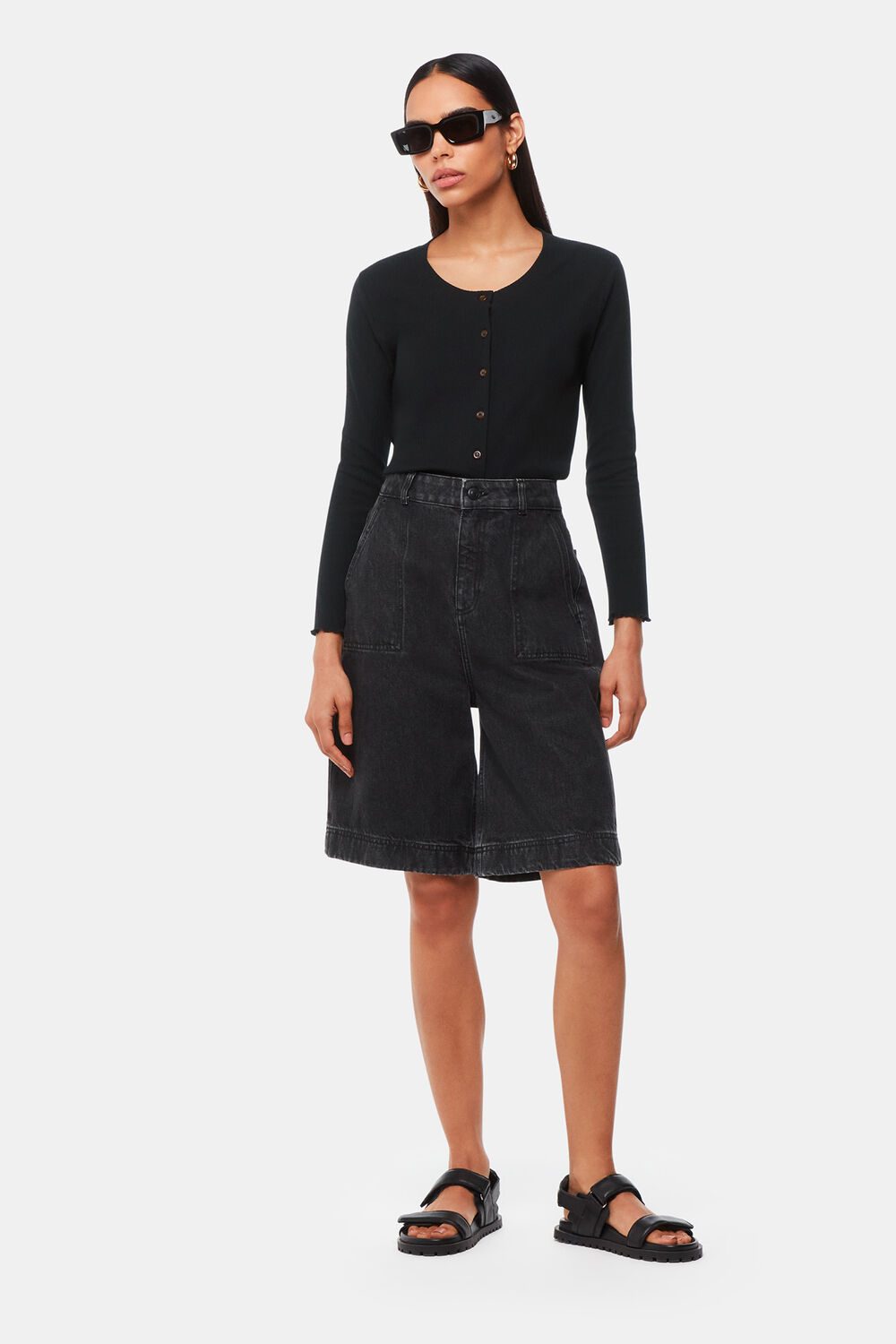 Ribbed Jersey Button Top