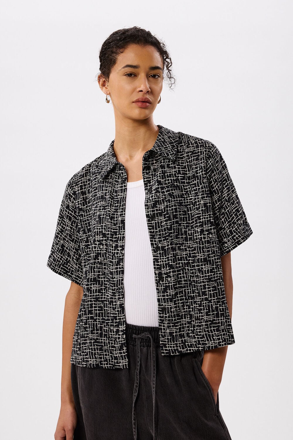 Black Woven Grid Shirt