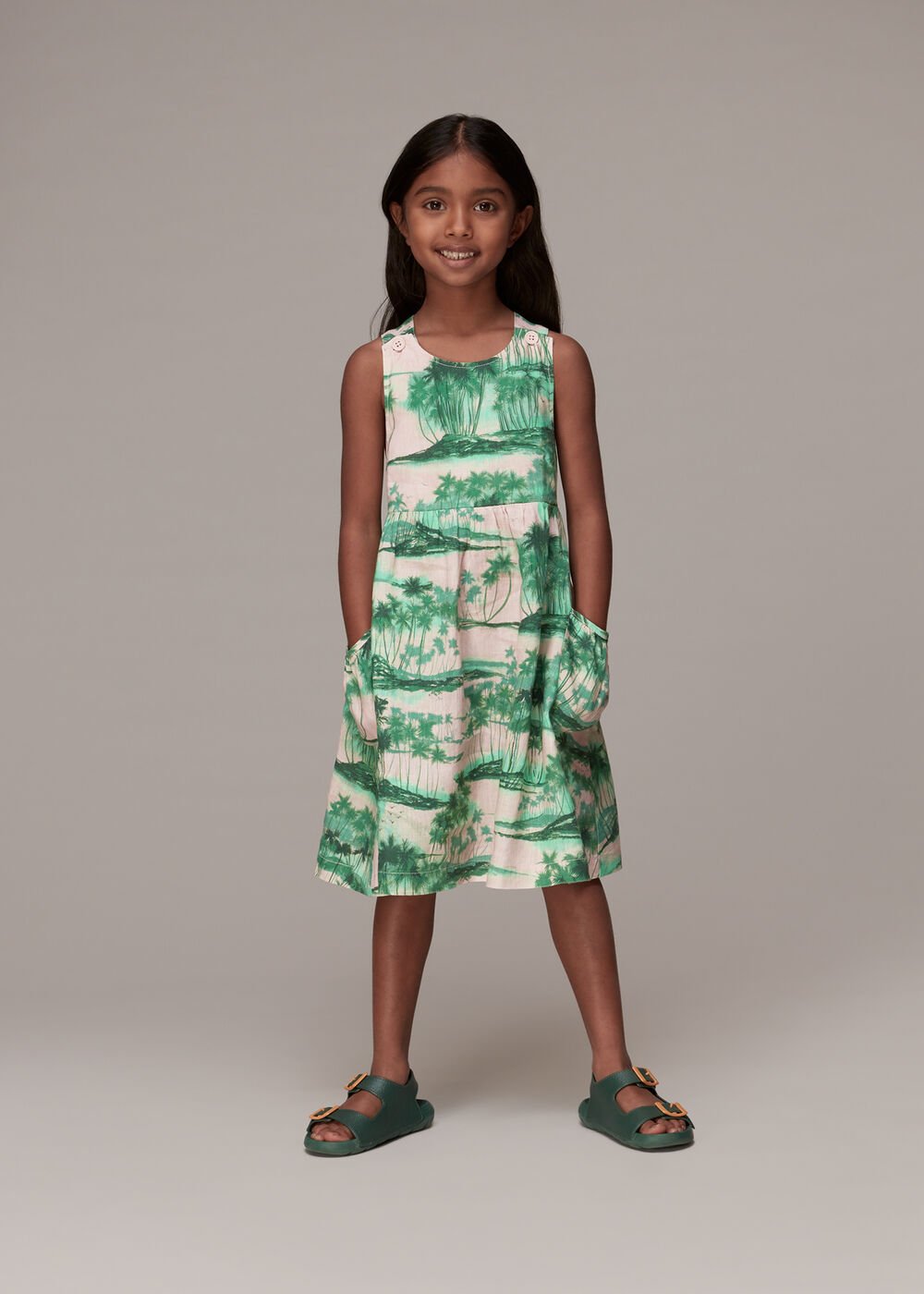 Waving Palms Poppy Linen Dress