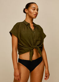 Shirred Panelled Bikini Bottom Black