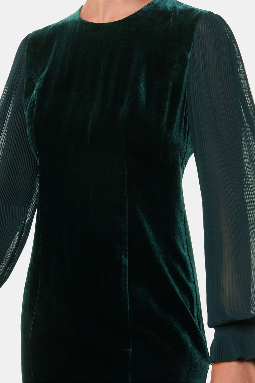 Velvet Pleated Sleeve Dress