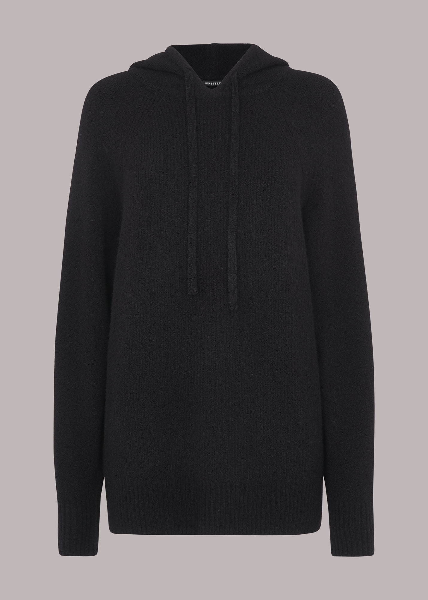 Black Ribbed Knitted Hoodie | WHISTLES |