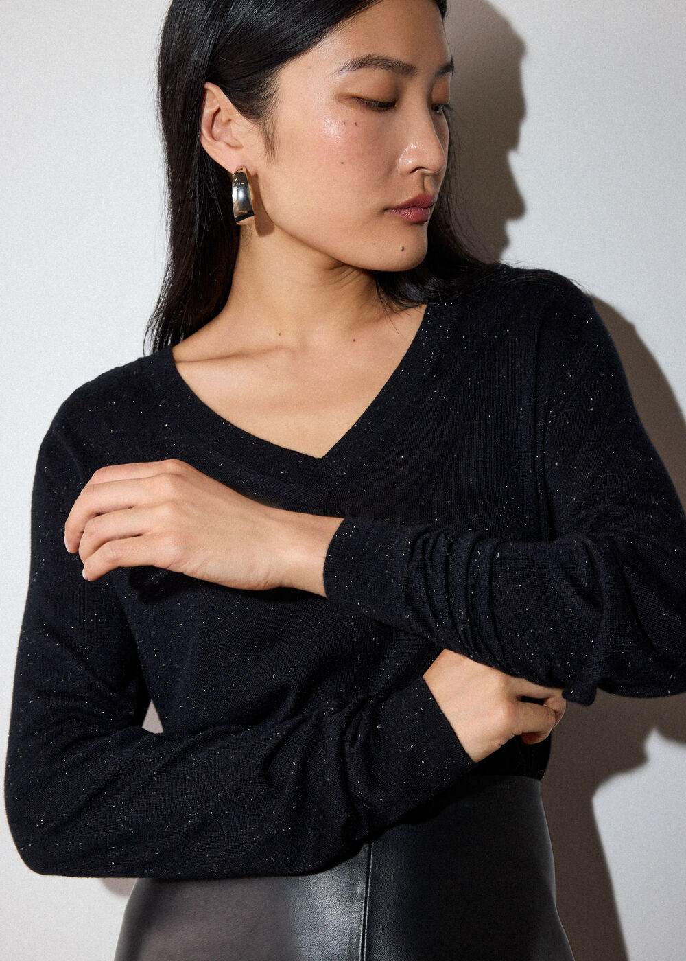 Black Annie Sparkle V Neck Knit