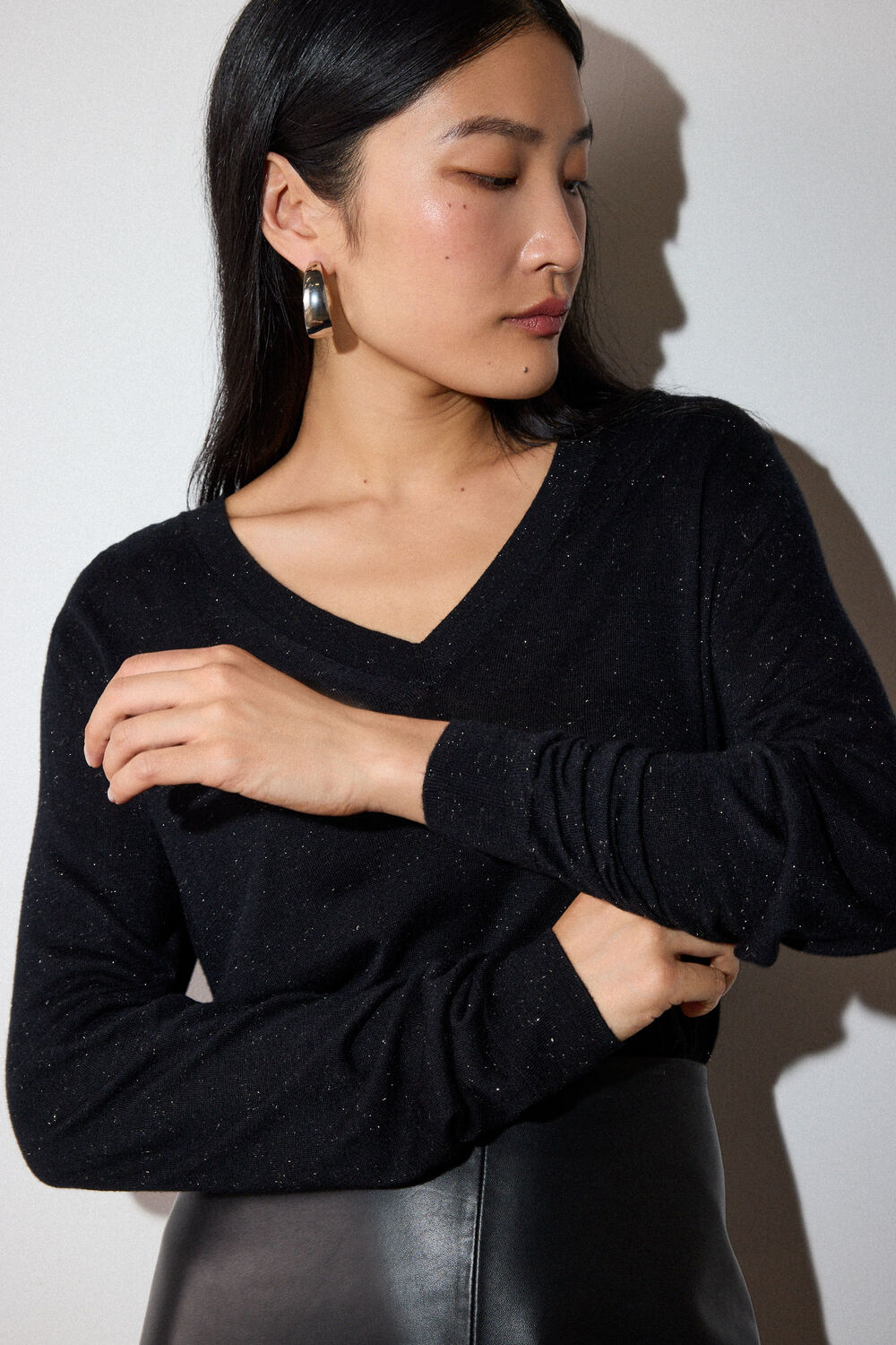 Black Annie Sparkle V Neck Knit