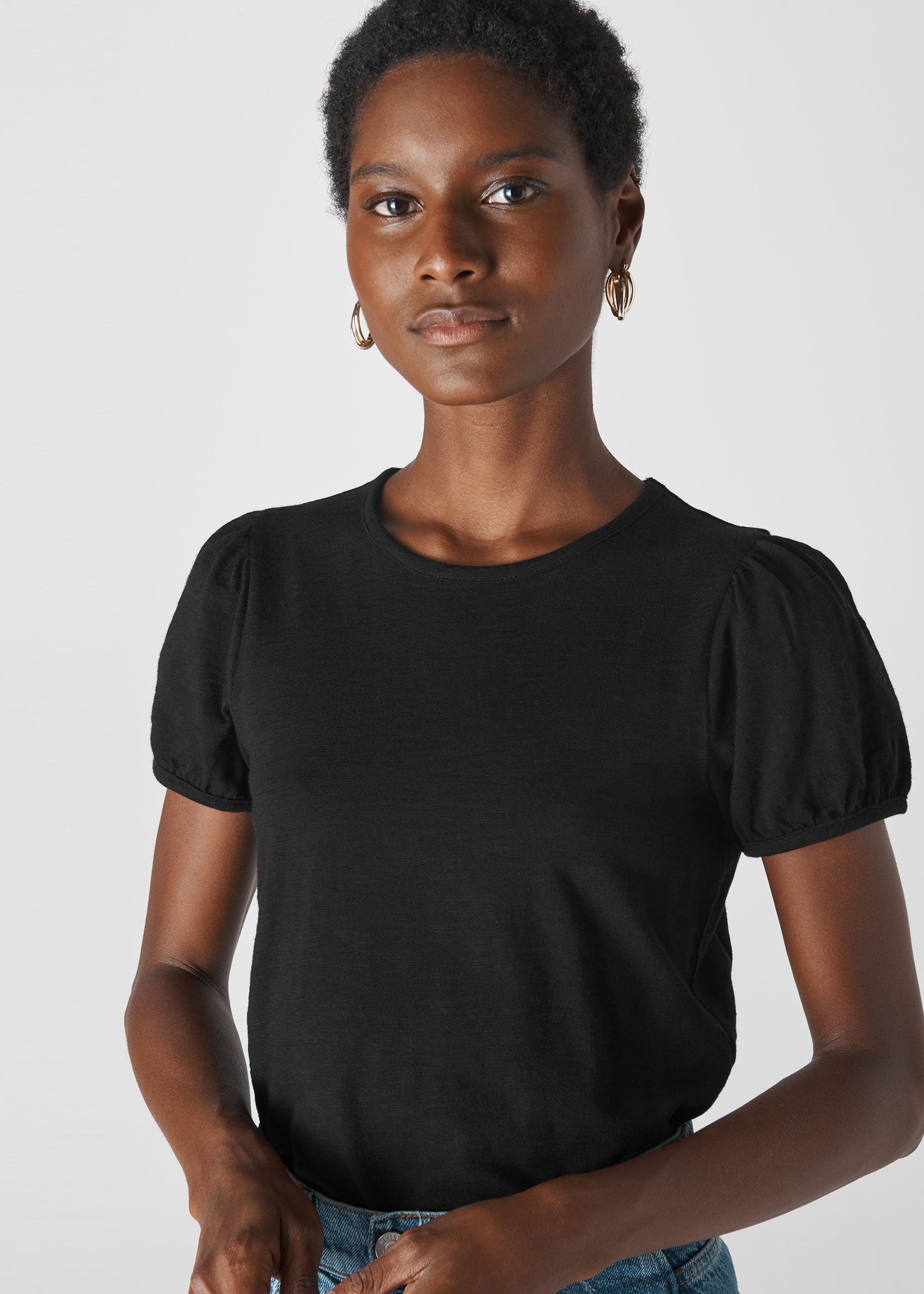 Black tops with puff sleeves clearance