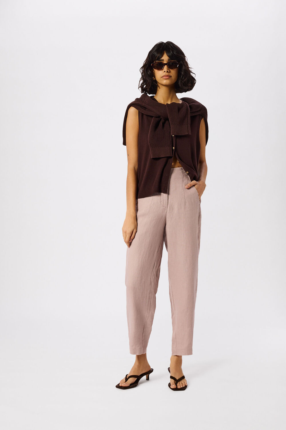 Dusty Pink Linen Barrel Leg Trouser