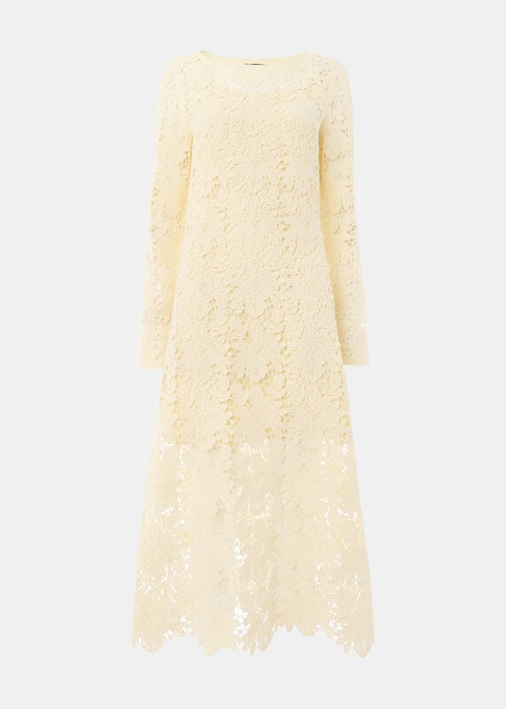 Cream Floral Crochet Knit Dress