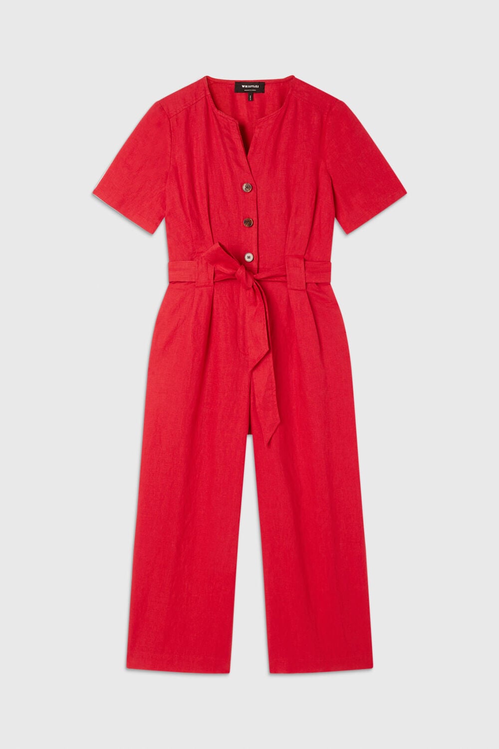 Red Fiona Linen Button Jumpsuit