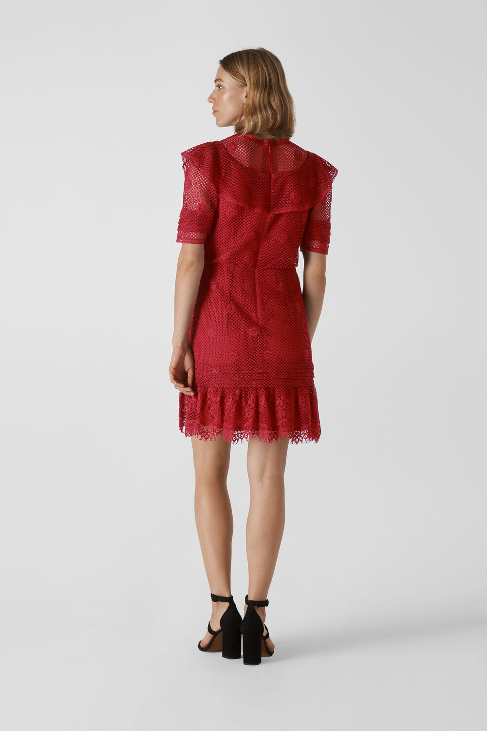 Mariah Lace Ruffle Dress Red