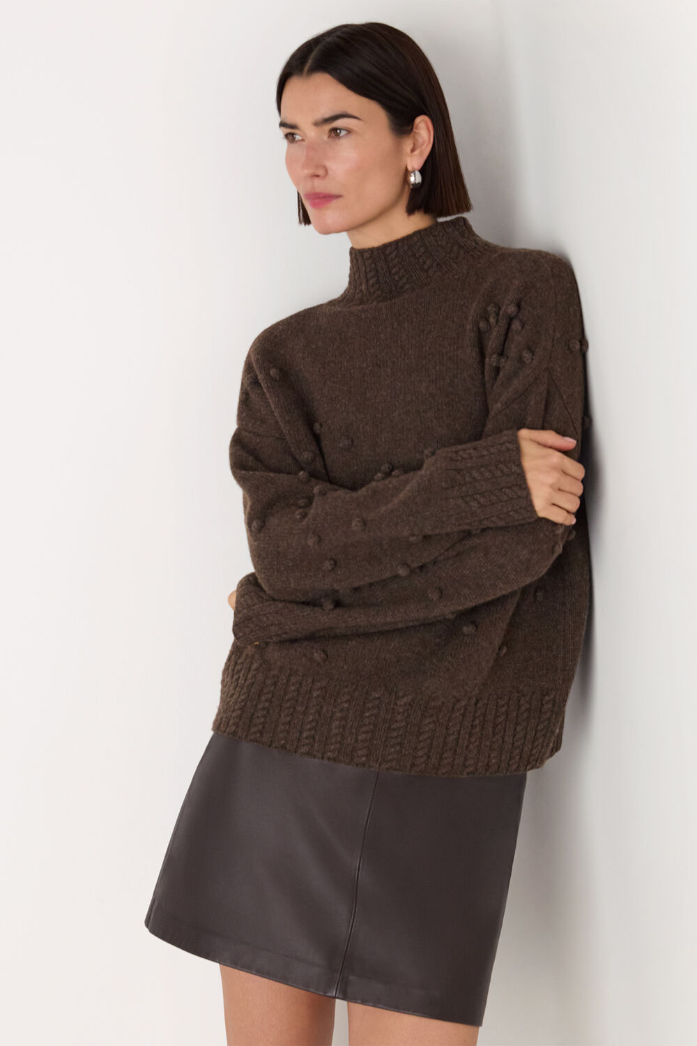 Brown Wool Irregular Bobble Knit